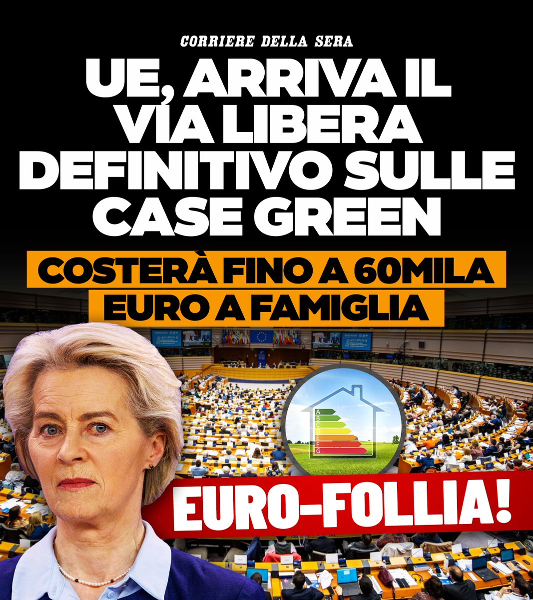matteosalvinimi's tweet photo. Mentre l’Europa impone divieti, tasse e vincoli fino a 60MILA euro a famiglia italiana, la Lega propone soluzioni salva-casa a favore di proprietari e inquilini.

Mettiamo fine a queste euro-follie volute dalle sinistre: l’8 e il 9 giugno a Bruxelles si cambia.
La Lega c’è, sempre A DIFESA delle case degli italiani.