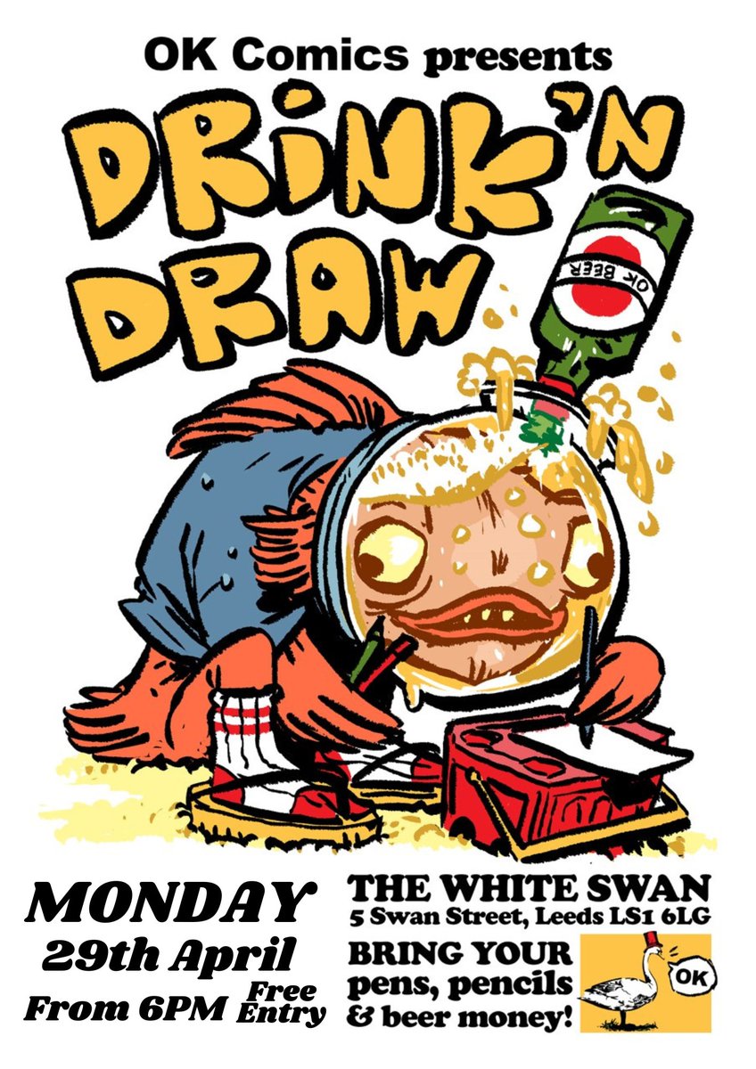 Come one! Come all! @whiteswanleeds Monday 29th April! Drink & Draw is an informal social event where we invite customers and friends to come along to drink and draw, or both, or neither. Whatever you want. Any level of ability is welcome. Great range of food and beverages too!