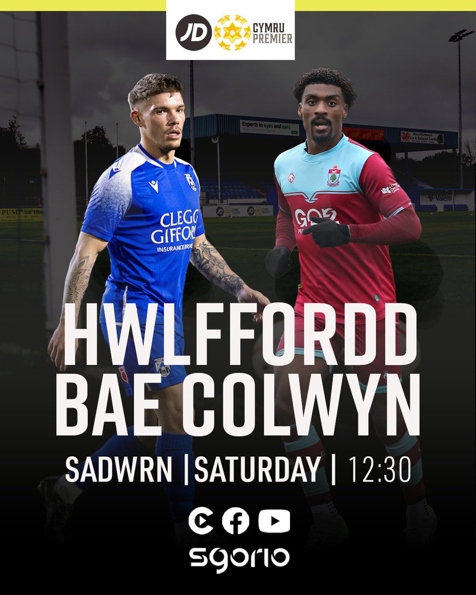 Hwlffordd v Bae Colwyn | #JDCymruPremier 🏴󠁧󠁢󠁷󠁬󠁳󠁿 Sadwrn | Saturday | 12.30 S4C Clic, Facebook a YouTube Cymraeg: bit.ly/49P9dCp English: bit.ly/3PW1drW