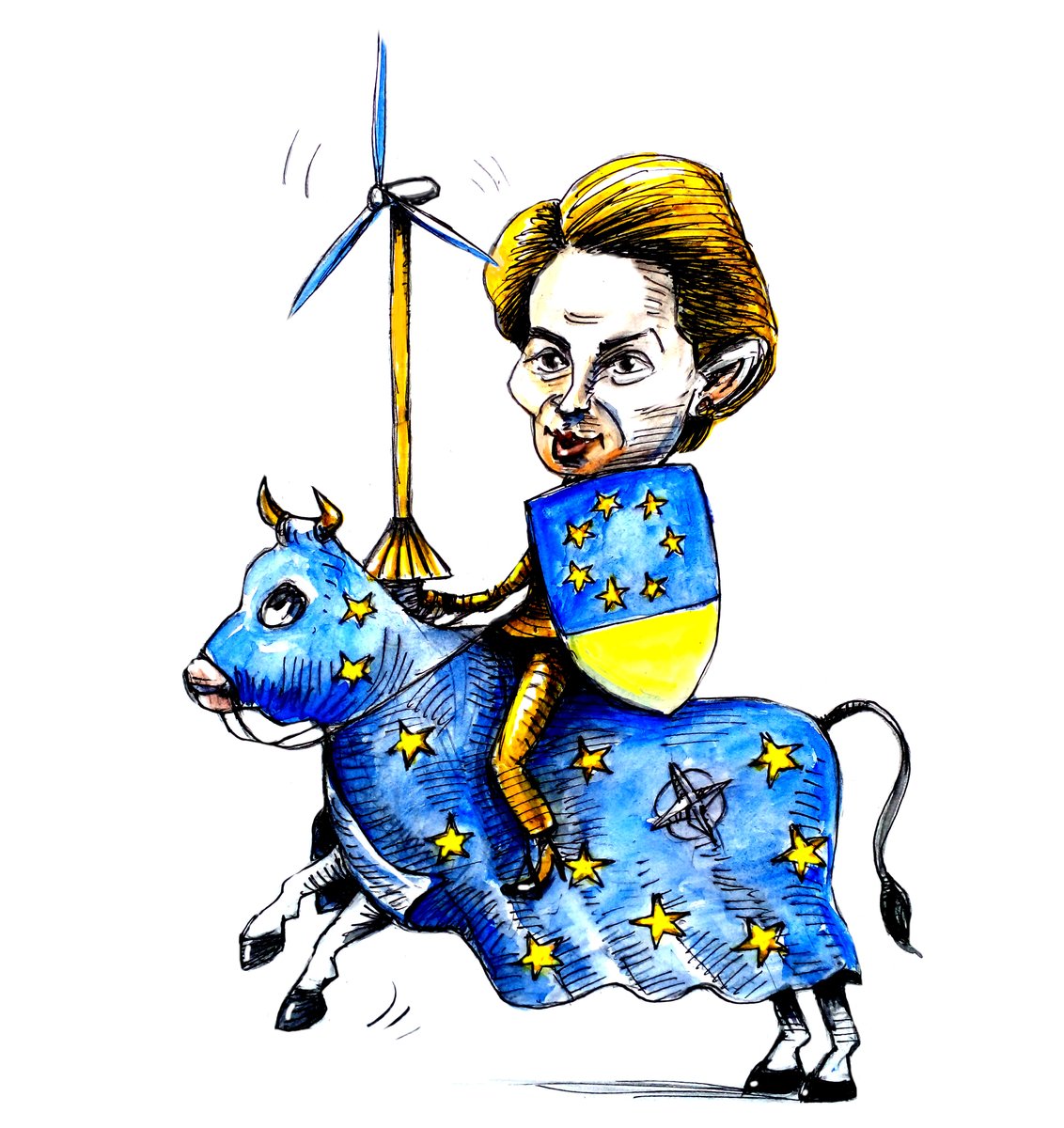 ✍️Le dessin de la semaine avec @CartooningPeace 🇪🇺 La présidente de la Commission européenne, Ursula von der Leyen, vue par le caricaturiste Florin Balaban