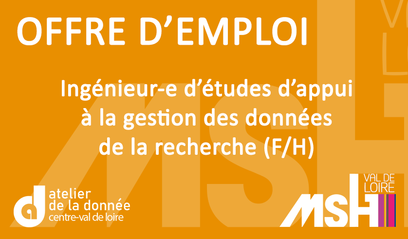 La MSH recherche pour l'Atelier de la Donnée Centre-Val de Loire son 𝗶𝗻𝗴𝗲́𝗻𝗶𝗲𝘂𝗿.𝗲 𝗱'𝗲́𝘁𝘂𝗱𝗲𝘀 𝗱'𝗮𝗽𝗽𝘂𝗶 𝗮̀ 𝗹𝗮 𝗴𝗲𝘀𝘁𝗶𝗼𝗻 𝗱𝗲𝘀 𝗱𝗼𝗻𝗻𝗲́𝗲𝘀 𝗱𝗲 𝗹𝗮 𝗿𝗲𝗰𝗵𝗲𝗿𝗰𝗵𝗲 🗓️Candidatures jusqu’au 11.05.24 👉bit.ly/3w0348e #ADCVL #PGD #données