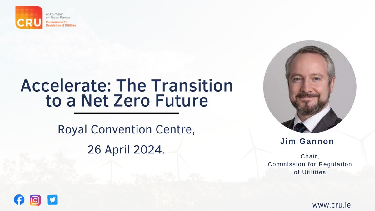 Jim Gannon, CRU Chairperson, will be speaking at Accelerate: The transition to a Net Zero Future conference on Friday, 26th April at the Dublin Royal Convention Centre. Find out more and register for the event here: bit.ly/4aNMeID #ESBNetZeroFuture
