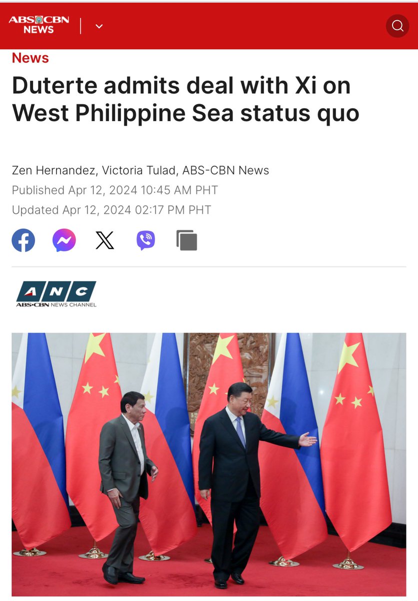 Duterte: 'I assure you that if it was a gentleman's agreement, it would always have been an agreement that would keep the peace in the South China Sea.” “A gentleman’s agreement” with the CCP? That’s the funniest joke I’ve heard this year! 😂 news.abs-cbn.com/news/2024/4/12…