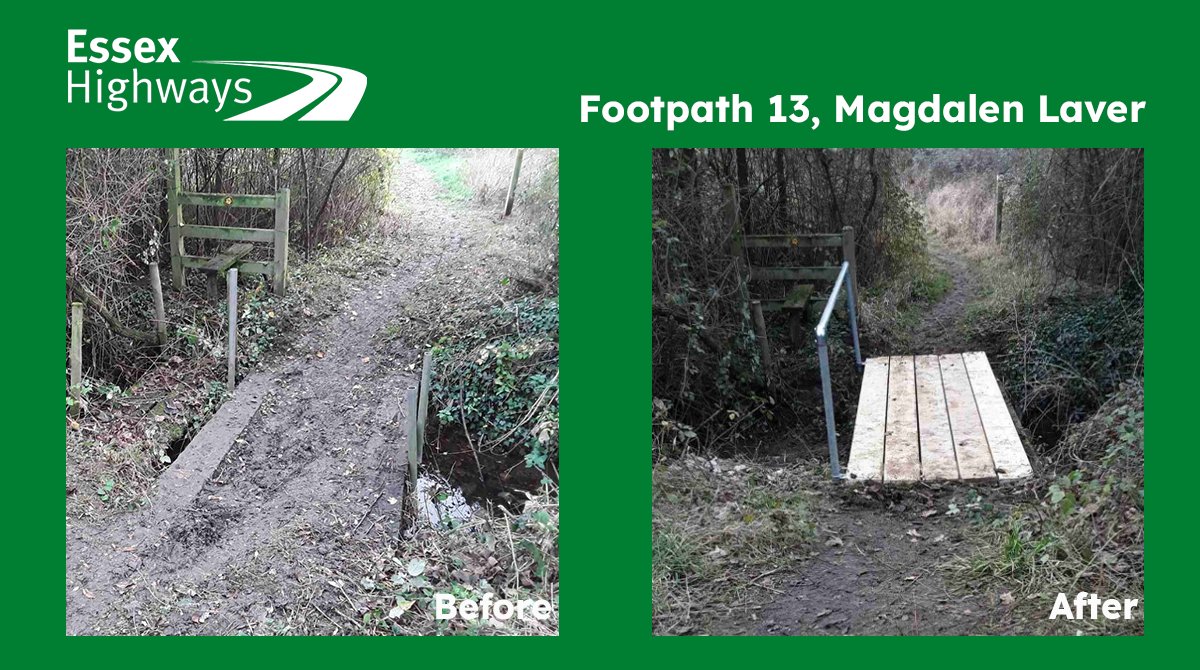 Happy #FootbridgeFriday. We recently replaced this footbridge on footpath 13 #Magdalen Laver. We also removed the redundant bridge at the side. Much better! If you would like to explore this route or one of another PRoW route check out our interactive map bit.ly/2WsOdw5