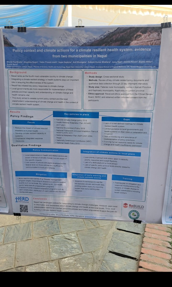 Despite Nepal's key policy responses to #climatechange at the federal level, crtical gaps exist in information, awareness & action at local levels on climate change and health- demanding the need of greater support at the implementation level
@HERDIntl @shophikaregmi 
#NSHPSN2024