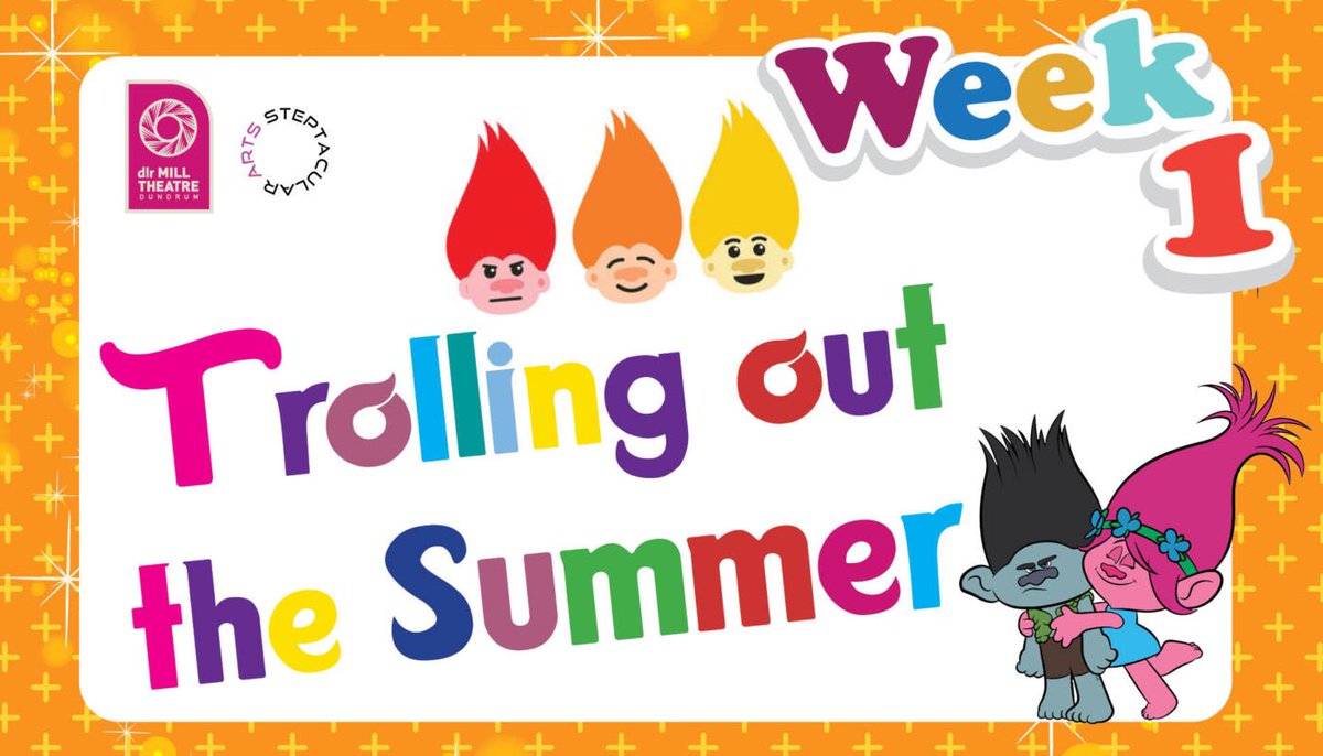 This Summer we have 4 individually themed weeks of theatre camps bursting with fun, imagination and creativity ✨ Week 1: Trolling Out The Summer Any budding pop stars 🎤 you do not want to miss this week! ⭐️ Ages 4-15 ⭐️ 📆 1-5th July 🔗 Book now: milltheatre.ie/events/summer-…