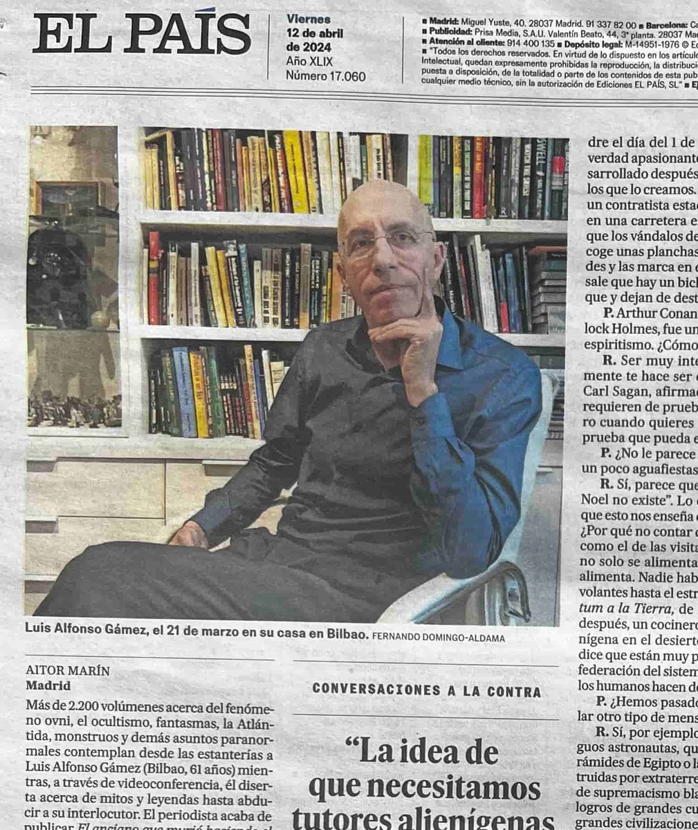 Muchas gracias, Aitor Marín y Fernando Domingo Aldama por el extraordinario trabajo que habéis hecho. Y también a @el_pais, por dedicar a 'El anciano que murió haciendo el amor con un fantasma' un espacio tan noble como la contraportada. elpais.com/cultura/2024-0…