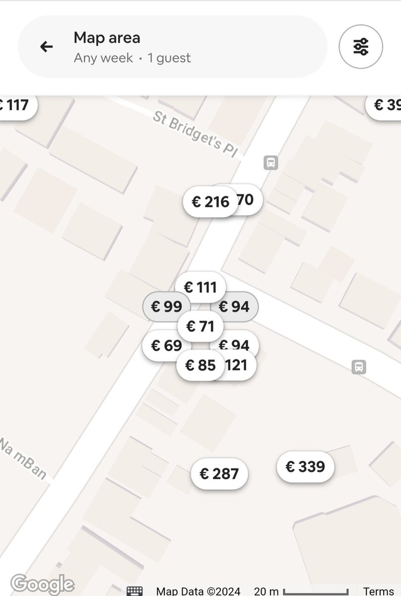 When we canvassed Prospect Hill it was nearly hard to find houses that were actually lived in with the amount of short-term lets in some parts. Look at this concentration of AirBnBs. Vast majority of these are in breach of planning regulations. #GalwayCityCentral