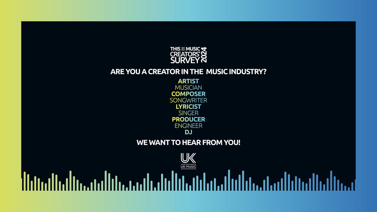 Are you a full or part time music creator, artist, songwriter, producer, DJ, lyricist, composer, engineer? @UK_Music want to hear from you! Take their Music Creators' Survey now... tinyurl.com/39ttvvp4