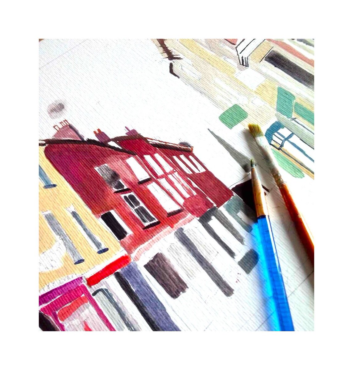 Little peep at a new painting in progress 💙 A Market Town in the Derbyshire Dales maybe?? #artist #derbyshireart #derbyshiredales #EtsySeller #etsyart #etsyhandmade #painting