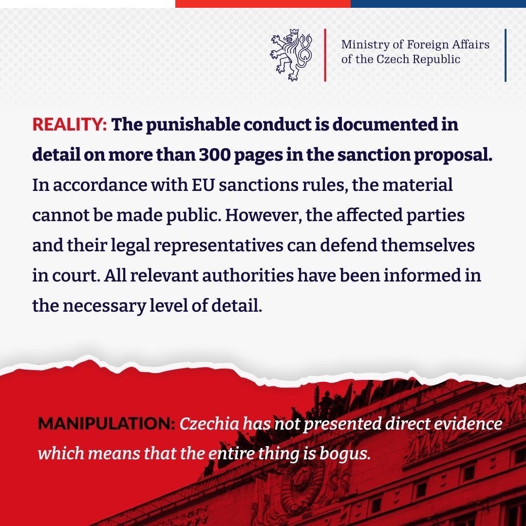 2/2 In Czechia, there is no room for Kremlin-controlled propaganda that questions Ukraine's right to defend itself & its sovereignty. At the proposal of Minister @JanLipavsky, the Czech government approved further entries on the sanctions list. What are the most common myths? 👇