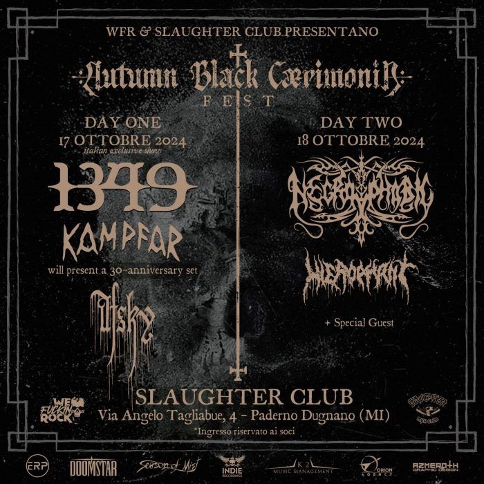 @1349official and @Norsepagans, along with @afskyofficial, continue their European Tour at the @slaughterclubofficial on October 17th for Day One of the Autumn Black Caerimonia Fest. Tickets: dice.fm/event/9nrk6-au… DO NOT MISS IT.