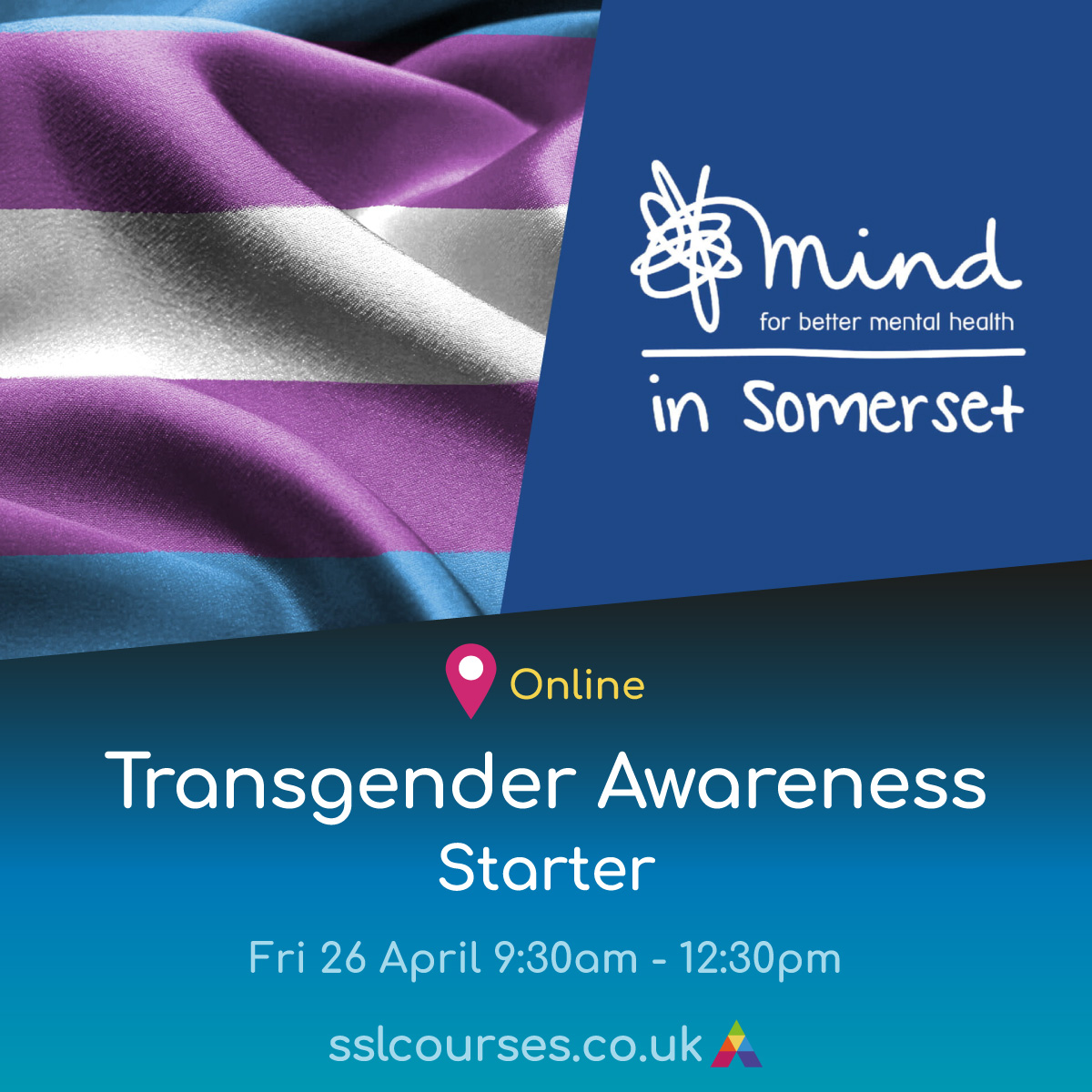 Transgender Awareness - Starter - Online Course 💻 This workshop is in partnership with @MindinSomerset and offers insights into the challenges faced by the transgender community, and explores ways in which society can be more inclusive. Find out more: sslcourses.co.uk/courses/course…