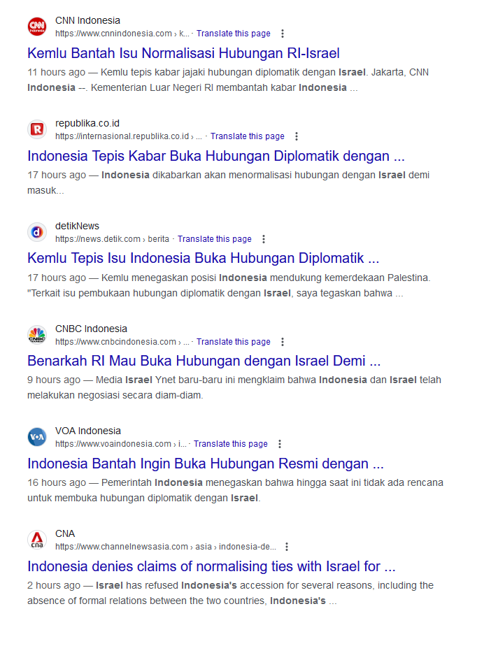 Alhamdulilah, setelah diramaikan kemarin sore, pada malam hari dan paginya langsung banyak berita klarifikasi terbaru dari Kemlu bahwa Indonesia tak berencana buka hub diplomatik dng Israel. Terima kasih buat kawan2 media Indo yg udah gercep nge-counter isu dari media Israel!