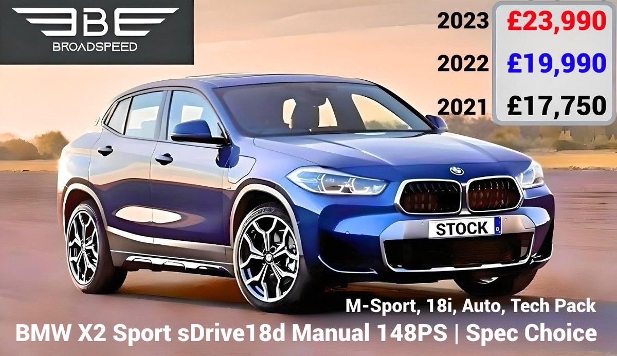 £23,990 vs £41,605 New | BMW X2 sDrive18d Sport Manual (Auto Adds ~£900) 148PS | Approved 2023 Next to New, ~11,000 Mls | Inc BMW Service | Inc BMW Warranty 2026 | or 2022 X2 from £19,990 | 2021 X2 from £17,750 | PX Welcome | Cash, HP or PCP | Loan from 4.9% APR | STA | Fee £199