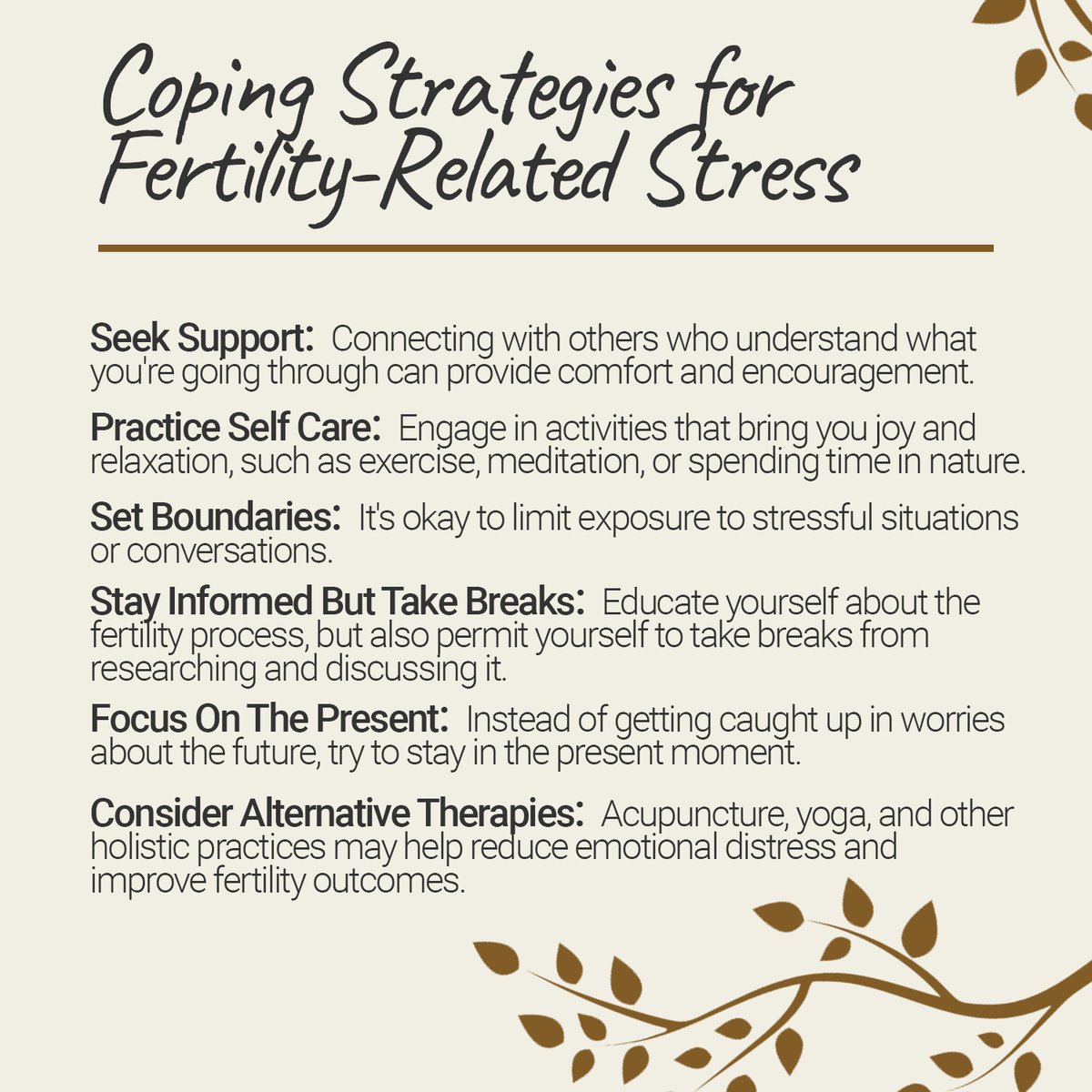 Coping with the stress of fertility treatments can be challenging. There are effective strategies that can help. 

#FertilityWellnessInstitute #JourneyToParenthood #FertilityStories