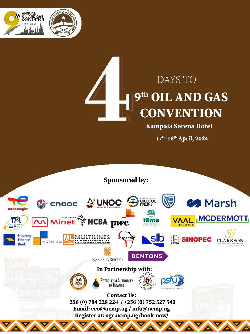 We only have 4 days to the long-awaited 9th #OilandGasConvention2024 and registration is still open Link: ogc.ucmp.ug