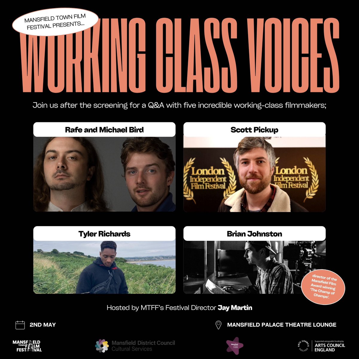 There are less than 5 tickets remaining for this event on May 2nd! 🎟️

mansfield.gov.uk/palacetheatre/…

Join us after the screening for an in-depth Q&A with not one, not two, but 5 incredible working class directors! 🗣️💪

#MansfieldLovesFilm #MTFF24 #AceFunded