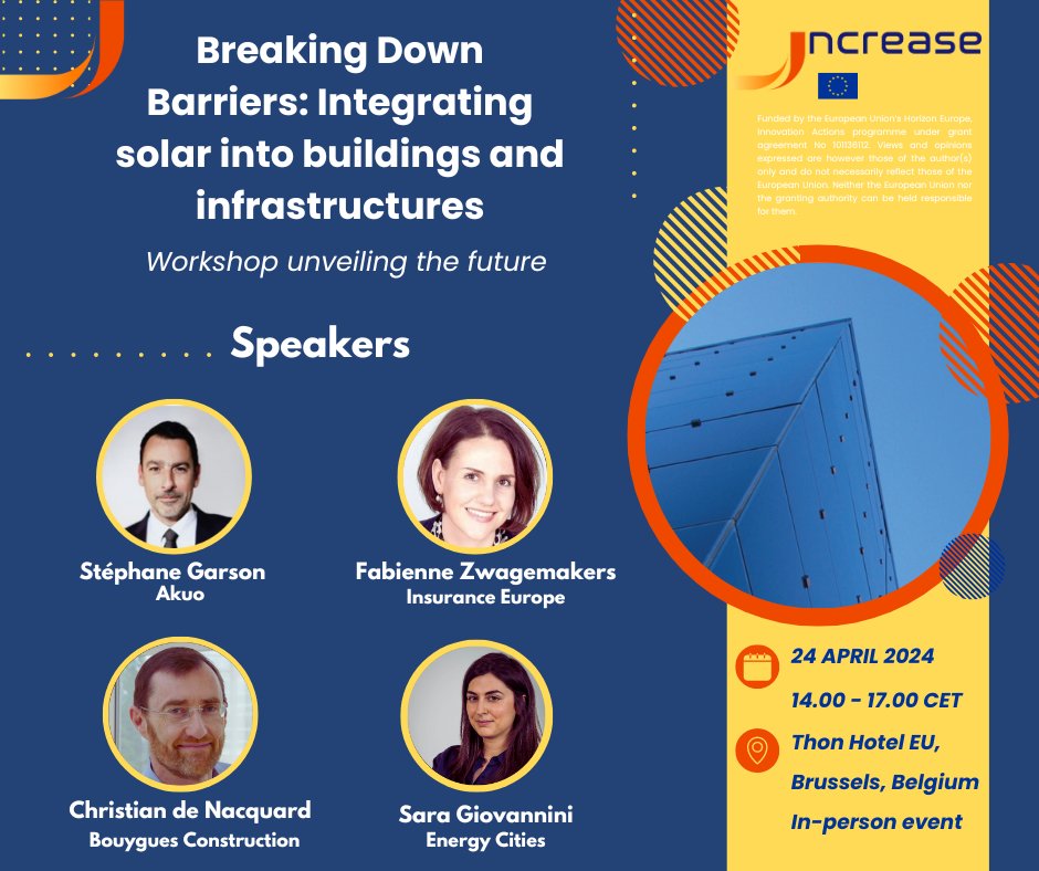 📢Register for our workshop: 'Breaking down barriers: integrating solar into buildings and infrastructures' This workshop will gather stakeholders from construction🏗️, finance & more sectors, to discuss how to advance integrated #solar☀️ Register 👇 forms.office.com/Pages/Response…