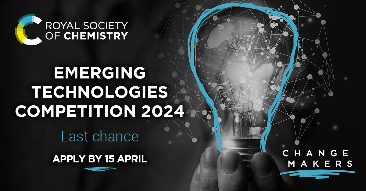 Time is running out to apply for the #RSCEmergingTech Competition. Get on the path to more recognition and more investment. Apply now ➡️ rsc.li/3J35175 #RSCEmergingTech #ETC2024