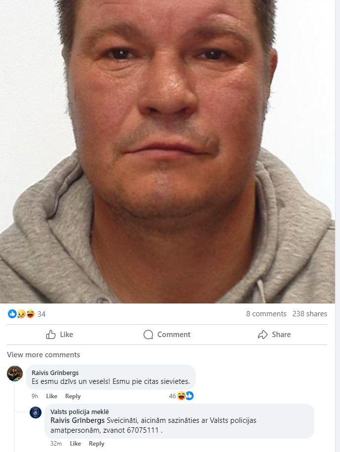 LaurisReiniks's tweet image. Mans dienas prieks. 😃 Bezvēsts pazudušais Raivis pieteicies, iekomentējot Valsts policijas Facebook lapā, ka ir sveiks un vesels. Vienkārši pie citas kundzes šobrīd ciemojas. 😎🥰 #pavasaris
