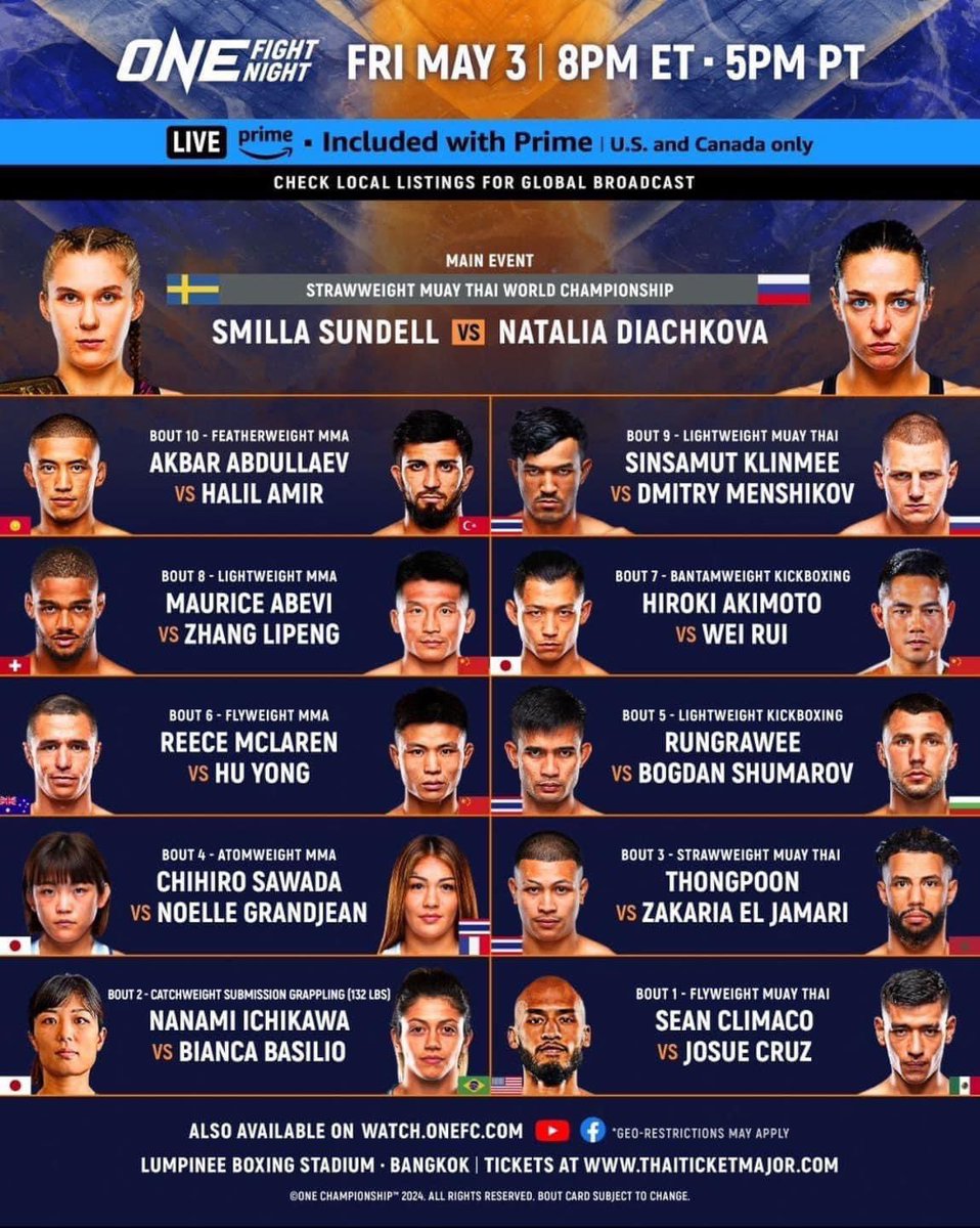 Full fight card for #ONEFightNight22 on May 3rd.