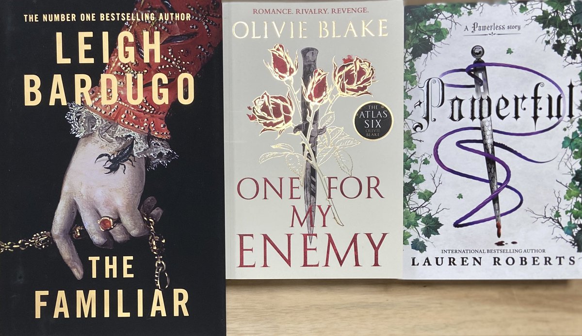 New fiction for young adults and teens - new Leigh Bardugo epic The Familiar, rival witch families feuding in Olivie Blake’s One for My Enemy, and Lauren Roberts’ Powerless follow-up, Powerful.