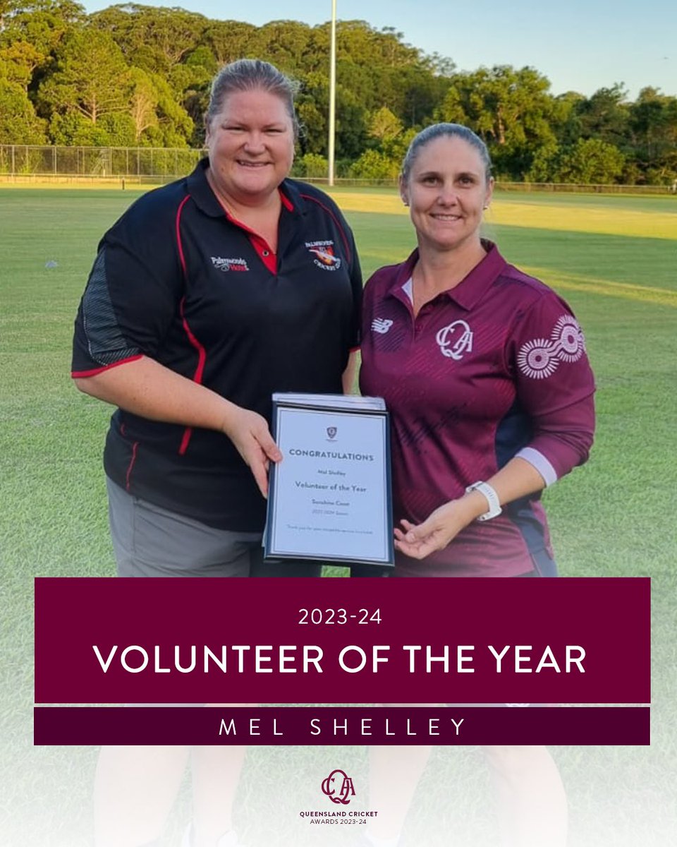 Our Queensland Cricket Volunteer of the Year is Mel Shelley from Palmwoods Cricket Club! Congratulations Mel ⭐️ #MaroonGrown #QCAwards24