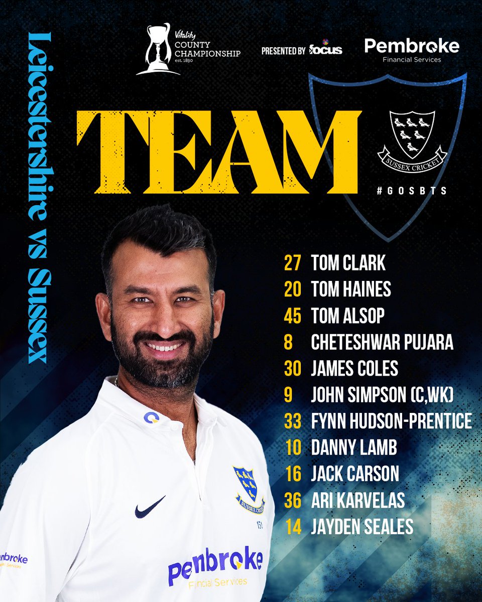 TEAM NEWS! 🌟 Cheteshwar Pujara returns and Ari Karvelas makes his first appearance of the season in place of Oli Carter and Ollie Robinson. 📝 We've won the toss and elected to bowl first. 🏏 #GOSBTS