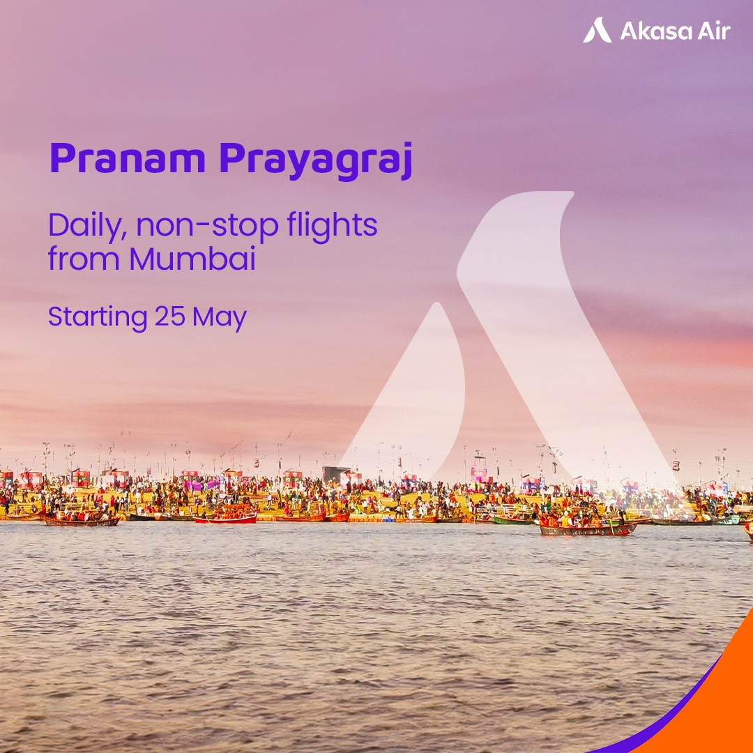 Introducing our newest destination on the Akasa Network - Prayagraj!  Fly daily non-stop from Mumbai to the Sangam City, starting 25 May.  Book now: bit.ly/qp_ixd #AkasaAir #ItsYourSky #TheAkasaNetwork #Prayagraj