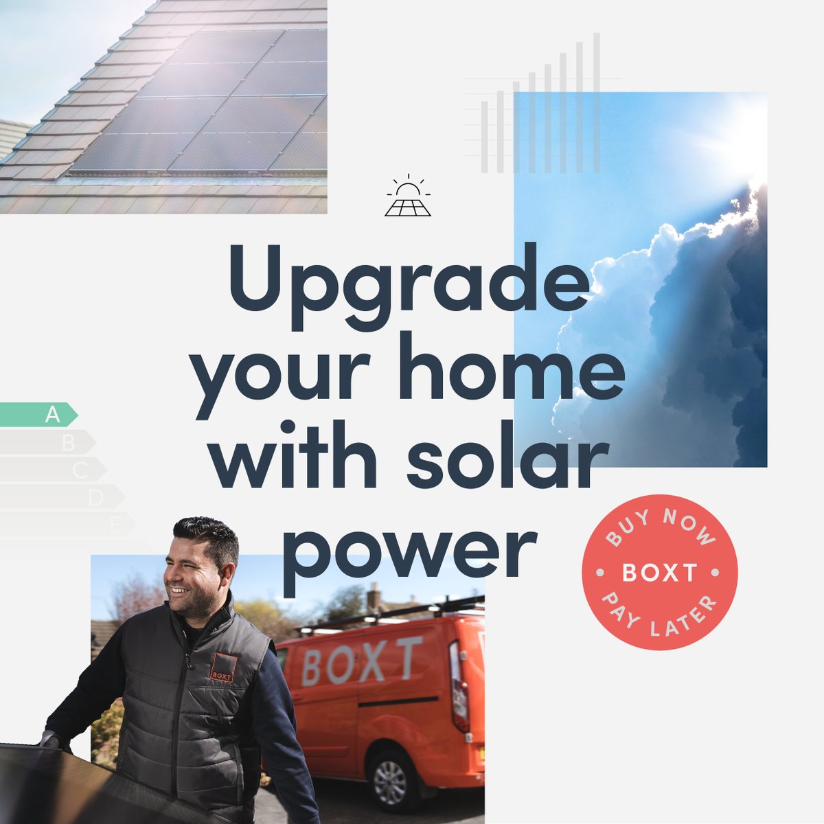 Looking to upgrade your home? With solar panels you’re benefiting from green energy sources, saving up to £1,180 a year* (when combined with battery storage) and adding value to your home. BOXT offer flexible ways to pay and installation in as little as two weeks. *T&Cs apply.