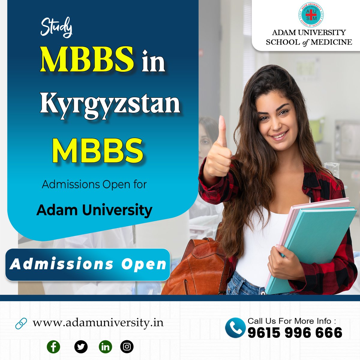 adamedu_in's tweet photo. Dreaming of studying MBBS abroad? Adam University in Kyrgyzstan 
Contact us at 9615 996 666
Admissions are open!
VISIT:https://t.co/aFqWak6GsN
Subscribe  Link: https://t.co/U6tW3fI27a   
#MBBSinKyrgyzstan #kyrgyzstan #adamuniversity  #kyrgyzstanuniversities #wisdomoverseas https://t.co/QTT9GQUwKK