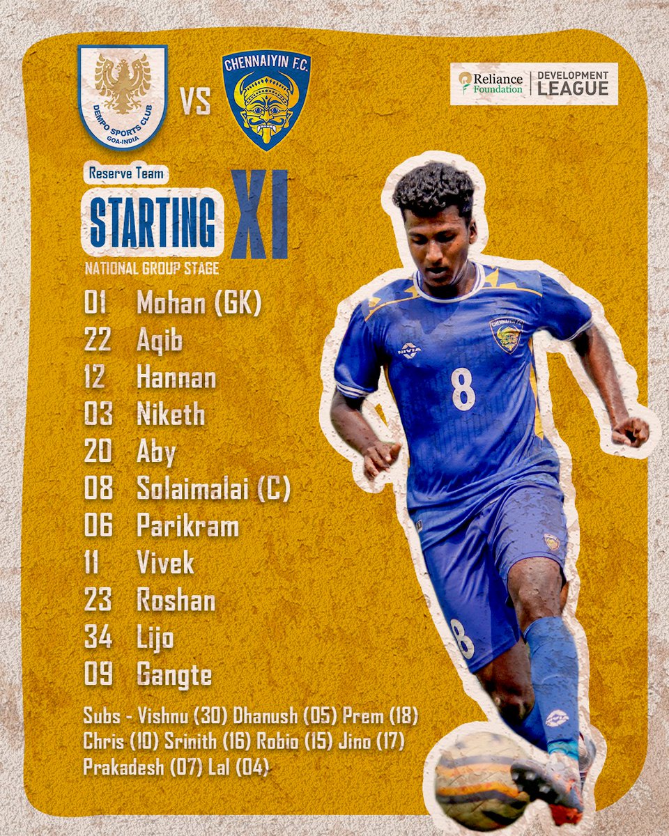 Here is your starting XI to take on Dempo FC 

#ChennaiyinFCYouth #ChennaiyinFC #CFC #AllInForChennaiyin #CFCSoccerSchools #RFDL #Chennai #Football #Soccer #RelianceFoundationDevelopmentLeague #RFSports #LetsPlay