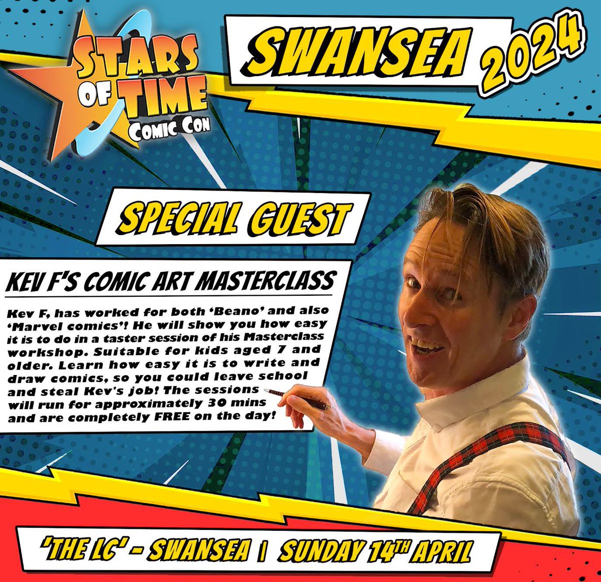 Meet @KevFComicArtist THIS SUNDAY at Stars of Time Comic Con SWANSEA… come and join him on Sunday 14th April 💥 #ComicCon #WALES #Swansea @visitwales @VisitSwanseaBay #ComicArt #artist #comics #Illustrator #drawing #draw #Marvel #MarvelComics