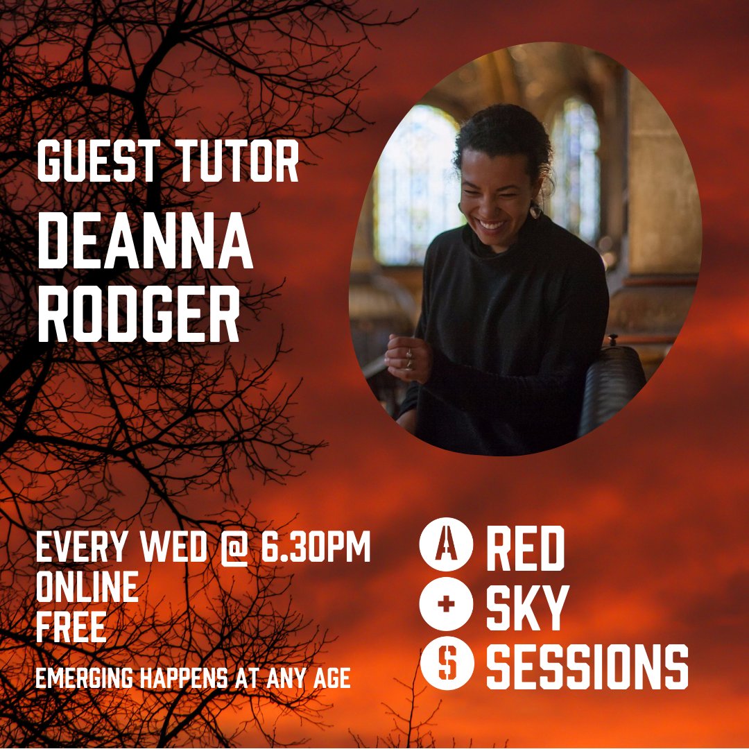 Red Sky Sessions is back on Wed 17 April when we welcome @DeannaRodger as guest tutor. Deanna is an international writer, performer & facilitator. Widely regarded as a leading force for contemporary poetry. Sign up & find out more here: bit.ly/3rQNQjR #RedSkySessions