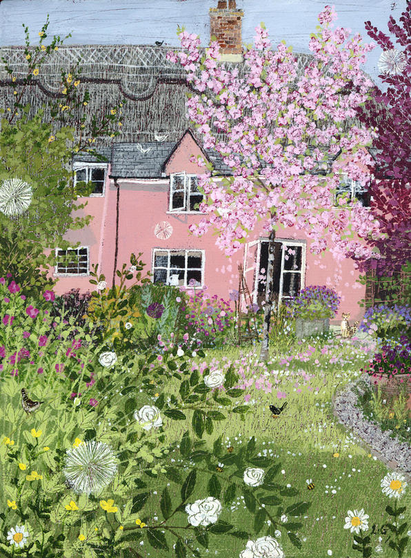 'Spring Cottage' by contemporary Suffolk artist Lucy Grossmith. May we finally have a blossomy gardening weekend of warmth and sunshine.