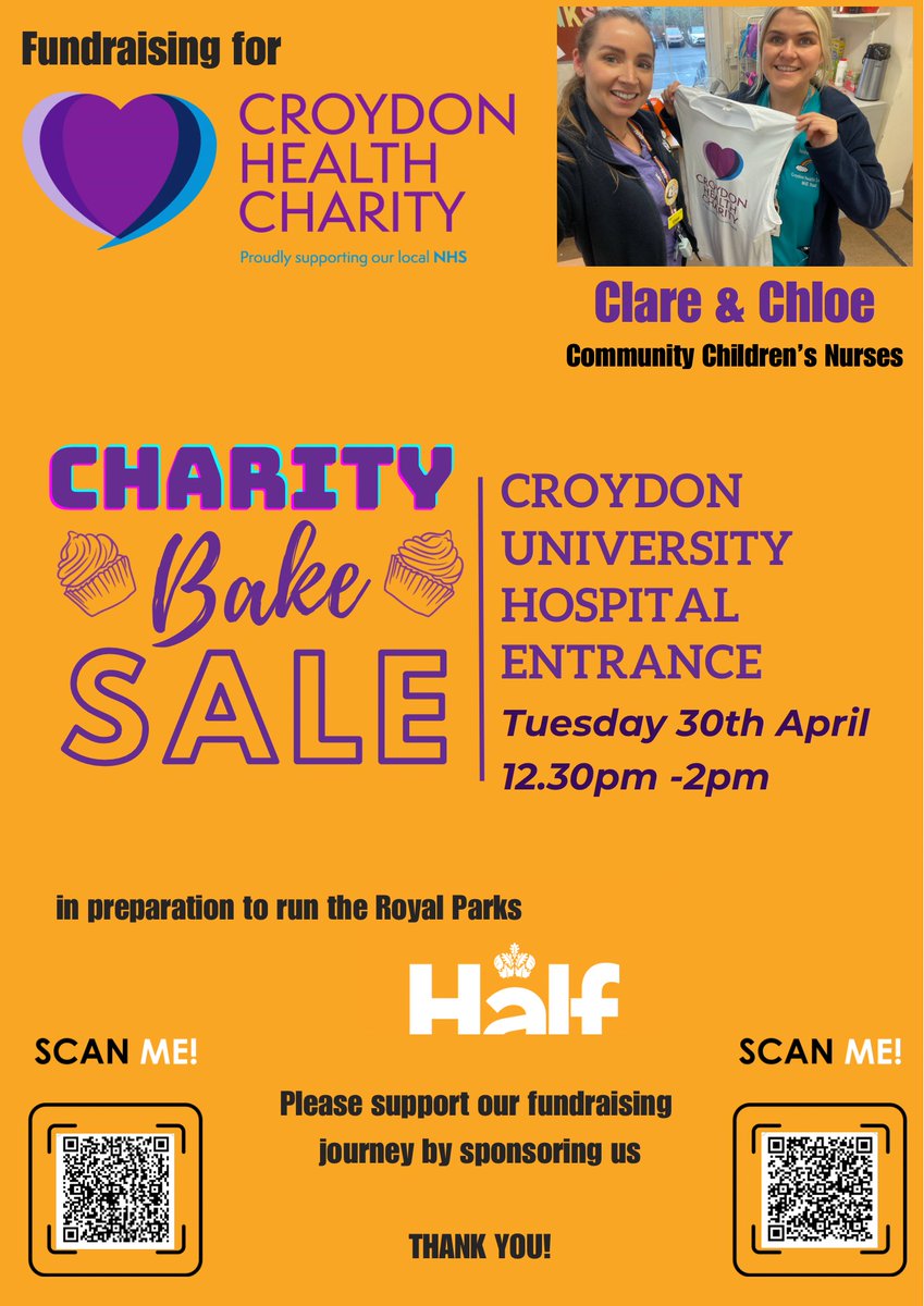 Save the date! 2⃣ of our supporters are 👟 @RoyalParksHalf in October and are hosting a 🧁sale @croydonhealth later this month Please donate some treats or come down to show your support💜 @MsClareTubridy @DouglasChloe ⬇️