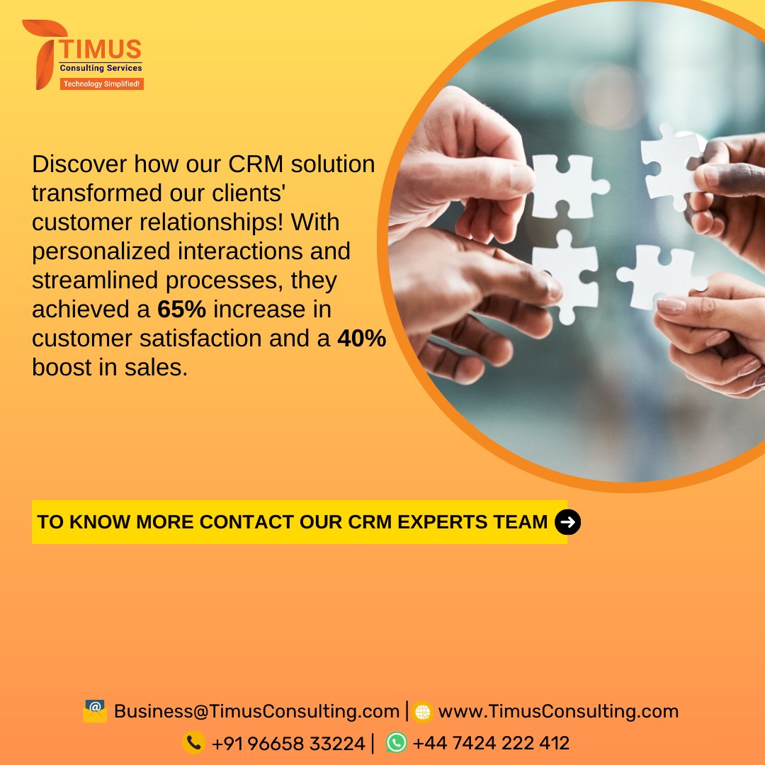 Discover how our CRM solution transformed our clients' customer relationships! 

To know more contact our CRM Experts Team - lnkd.in/eGpXWFvA 

#CRM #CustomerRelationships #SuccessStory #SalesBoost #CustomerSatisfaction #BusinessGrowth