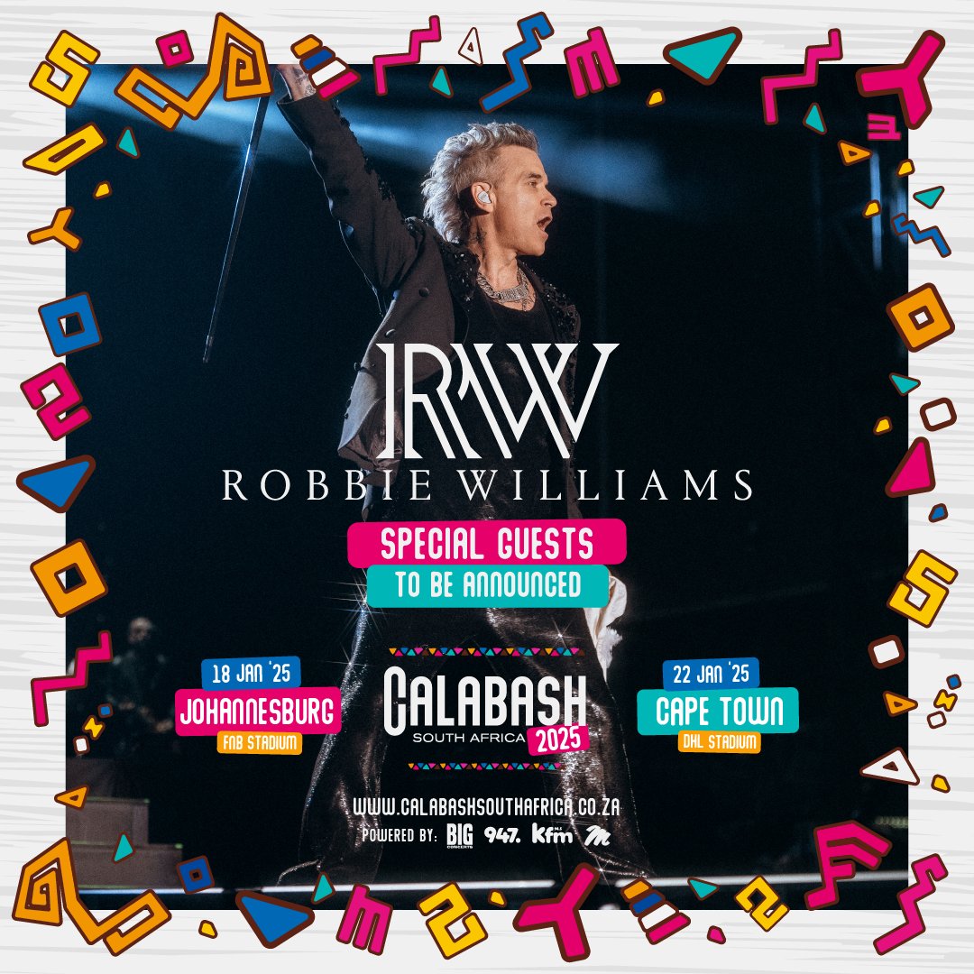 Robbie returns to South Africa next January to headline Calabash South Africa 2025. 18 Jan at FNB Stadium, Johannesburg & 22 Jan at DHL Stadium, Cape Town. Tickets are on sale now >> RobbieWilliams.lnk.to/RWSA25