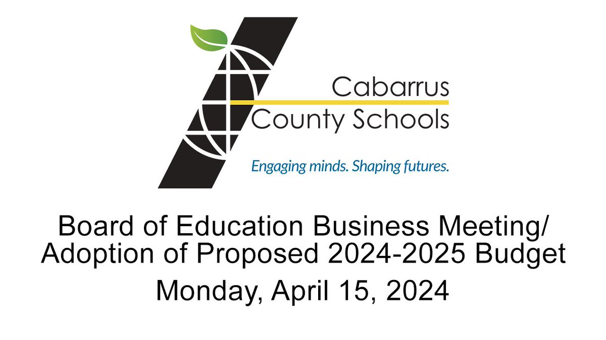 The Cabarrus County Board of Education will meet on Monday, April 15th for a business meeting and adoption of the 2024-2025 budget.   Livestream: youtube.com/live/DyiEifBhD…   Agenda: go.boarddocs.com/nc/cabcs/Board…
