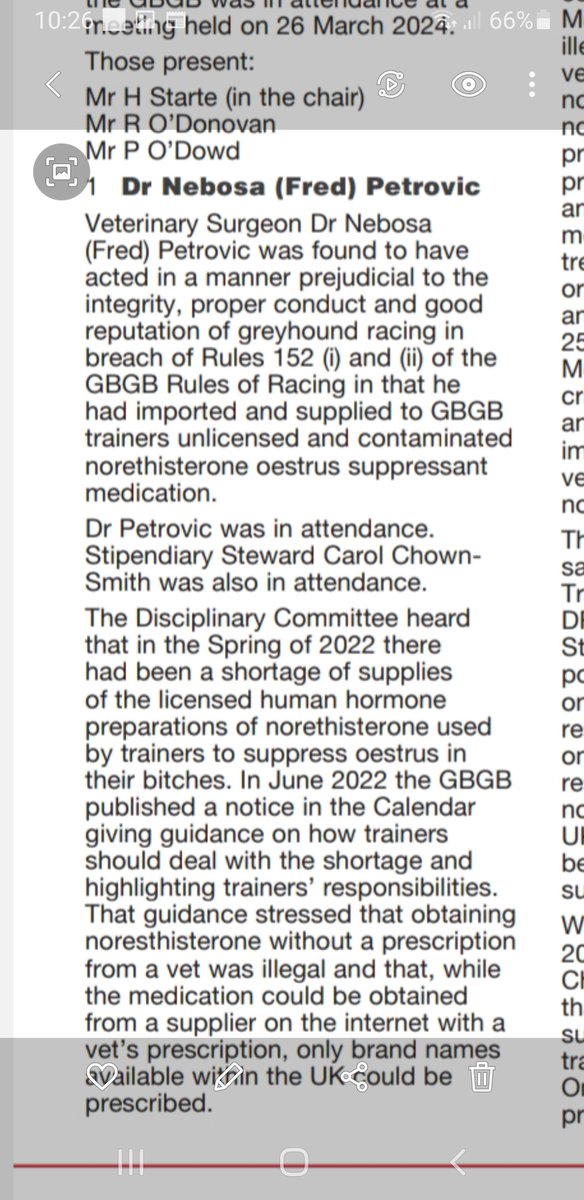 Dr Nebosa Petrovic registered @GreyhoundBoard vet, given slap on wrist for supplying trainers with unlicensed & contaminated human hormone Norethisterone. They give this to suppress oestrus in bitches. @fincarson @BeatriceWishart @alasdairallan @ArianeBurgessHI @_KateForbes