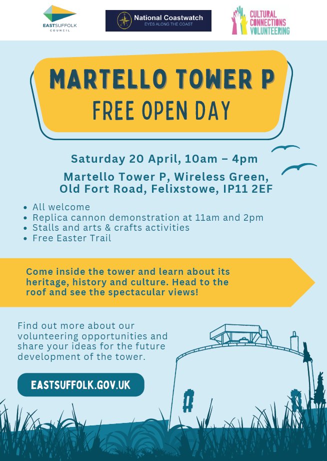 A free open day at Martello Tower P will take place on 20 April from 10am-4pm. All are welcome to attend.