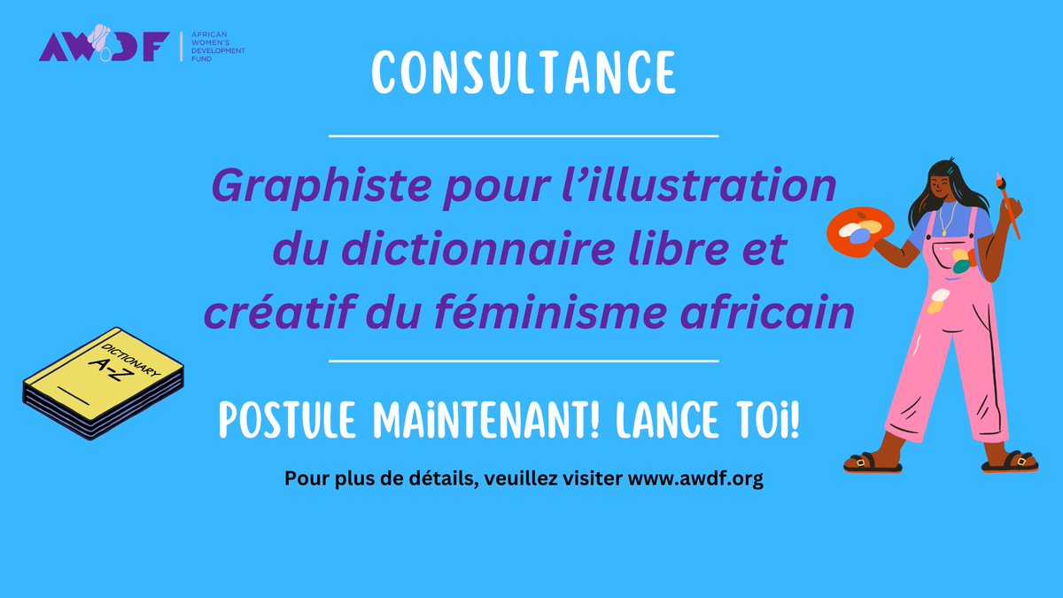 Tu es passionné.e par la conception graphique, le récit visuel et le changement social ? Nous cherchons un.e graphiste talentueux.se pour illustrer le dictionnaire créatif du féminisme africain. Postule dès maintenant ! 🎨 awdf.org/fr/consultance…