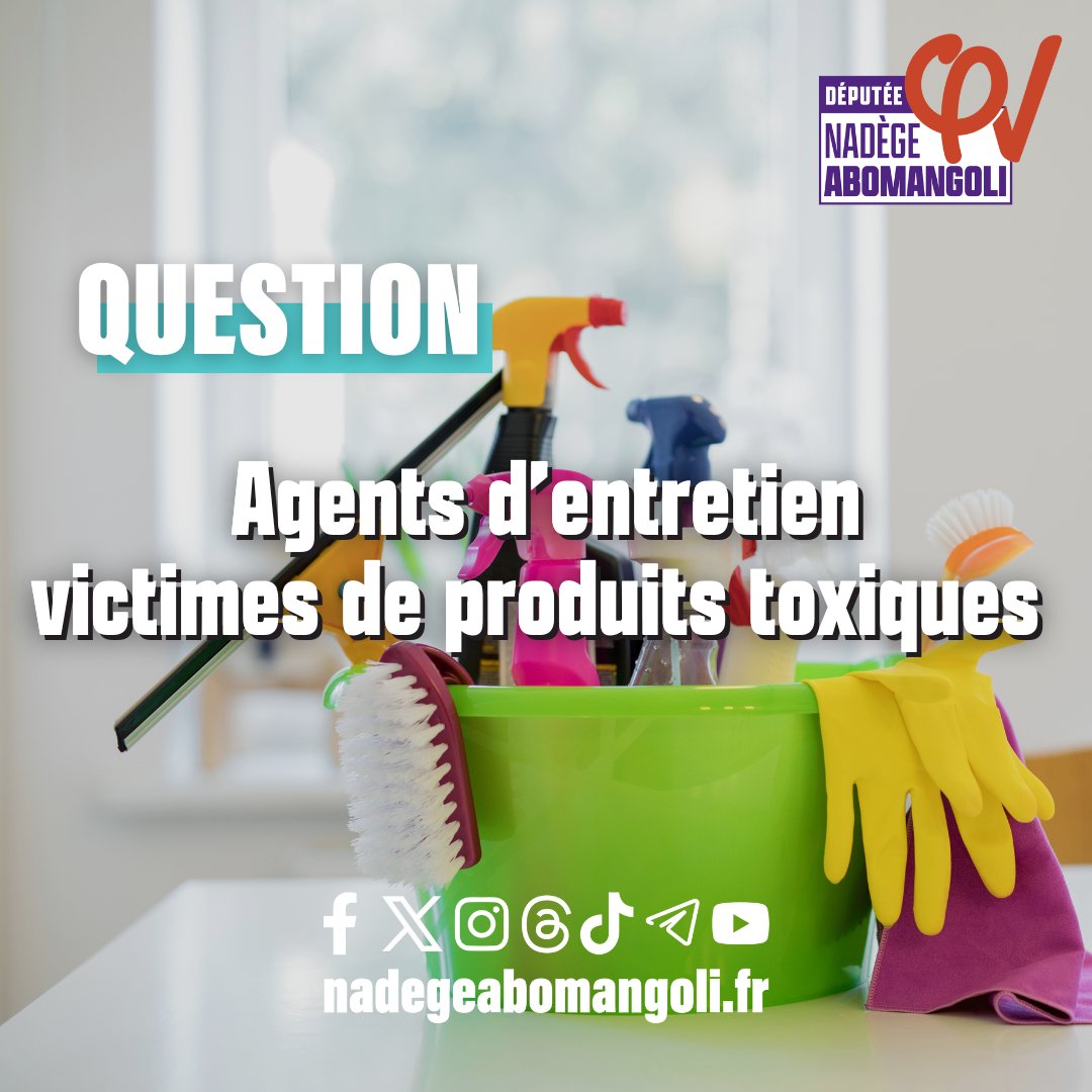 600 000 agents d'entretien, très majoritairement des femmes issues des #QuartiersPopulaires, travaillent quotidiennement avec des produits néfastes pour leur santé. Quand s'arrêtera le mépris pour ces femmes ? J'interpelle le ministre de la santé ! 
nadegeabomangoli.fr/agent-entr-tox…