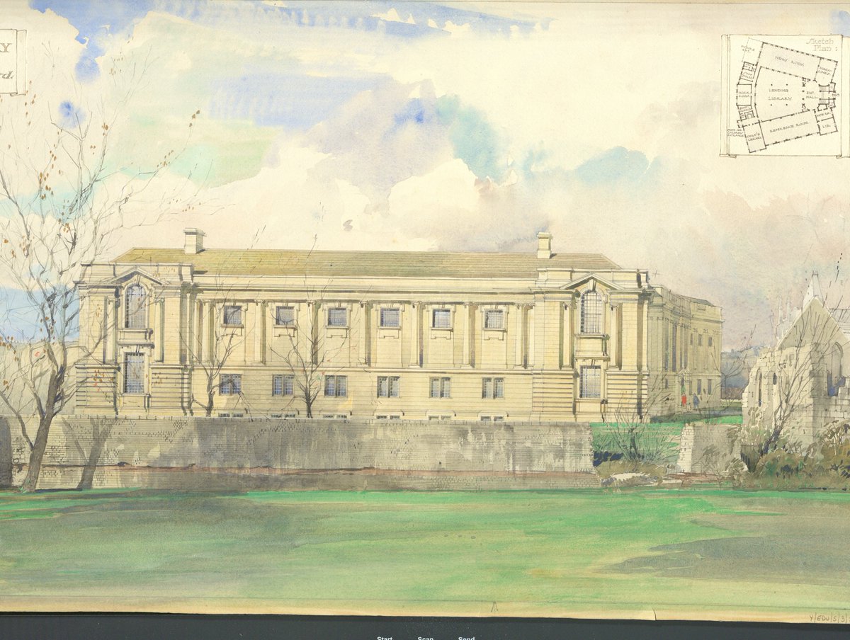 #Archive30 #ArchiveBuildings Our archives are housed in our beautiful building on Museum Street. Here is an early drawing of the building by architects Brierley and Rutherford from 1926. The building is viewed from the Library Garden.