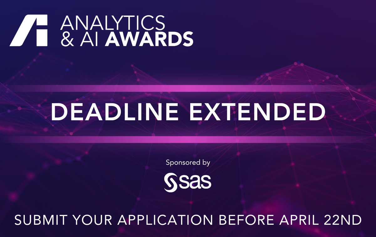 Due to member requests, we have decided to extend the application deadline for all award submissions to Monday, the 22nd of April at 5pm #TheAnalyticsInstitute #AnalyticsAwards2024 Submit your application here: analyticsinstitute.org/event-calendar… With thanks to our headline sponsor @sas.
