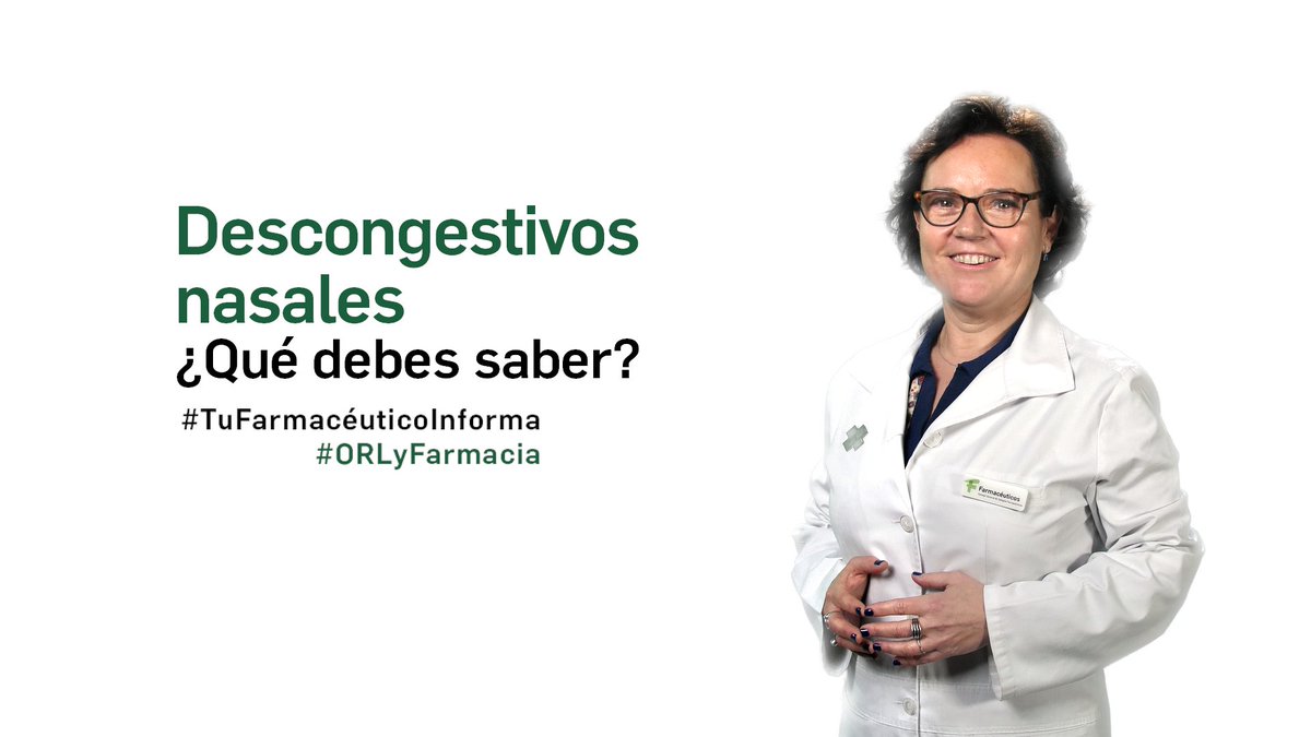 Descongestivos nasales ¿Qué debes saber? Videoconsejos #TuFarmacéuticoInforma impartido por María Victoria Nuño, Vocal de Óptica y Acústica de @farmaceuticosZG Iniciativa de @Farmaceuticos_ y @Medicina_TV, colaboración de @ReigJofre 📽️ow.ly/WEx050R0SlE #ORLyFarmacia