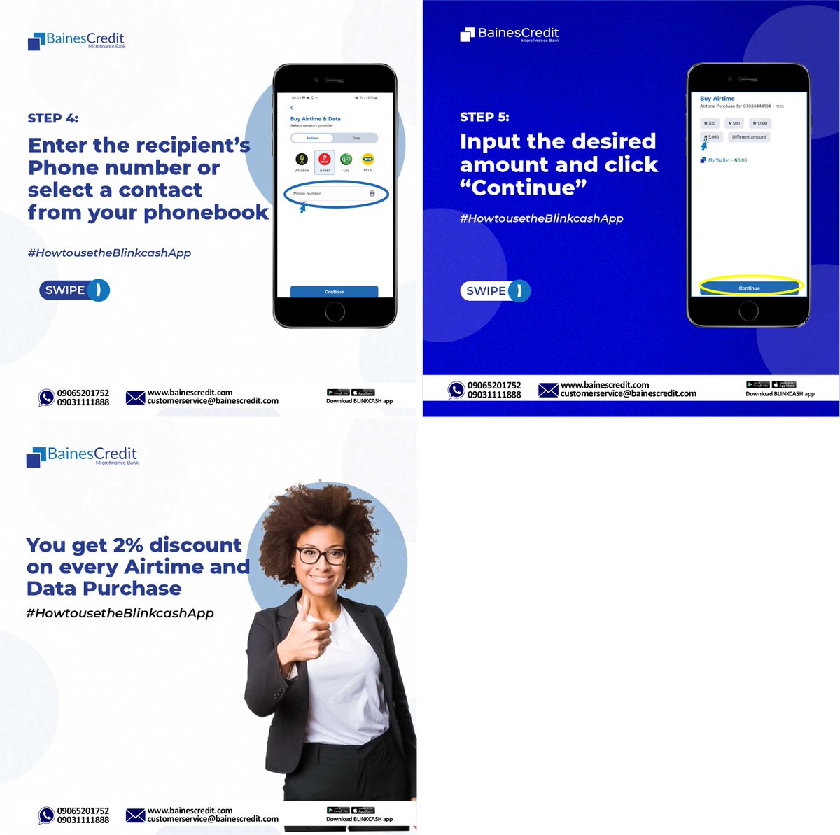 bainescredit's tweet photo. Top up with ease on Blinkcash! 📲💸 Enjoy 2% off on every Airtime and Data purchase. 
Simply log in to Blinkcash, choose your network provider, enter the amount, and voila!
It’s easy. It’s cheap
#data #airtime #discount #blinkcash #networkprovider #ease #tgif https://t.co/Geg9cEa5ue