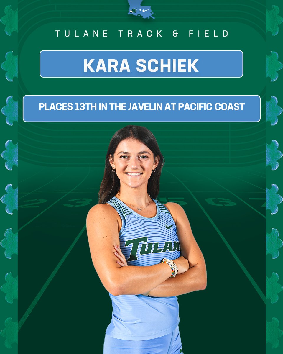 Track & Field Recap: Kara Schiek placed 13th in the javelin to lead #GreenWaveXCTF team on the opening day of the Pacific Coast Intercollegiate on Thursday in California. bit.ly/TF_Recap_PCI_4… #RollWave 🌊 | #RunWave 👟 | #SetTheStandard📈