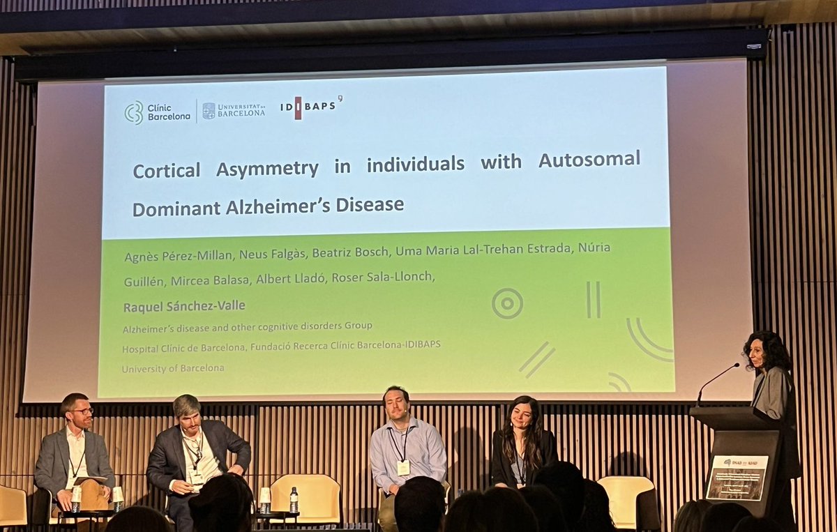 📢Today, @sanchezvaller presented “Cortical Asymmetry in individuals with ADAD” at DSAD-ADAD. New results using the brain asymmetry index derived from my PhD thesis in the ADAD cohort, especially for asymptomatic carriers. Thanks so much for the fantastic talk! 👏 @hospitalclinic